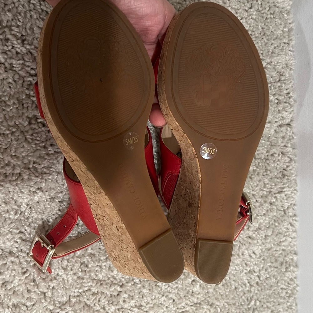 Vince Camuto Red Wedge Cork Sandals - Picture 9 of 11